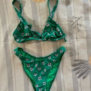 Pacsun Green Floral Bikini Set